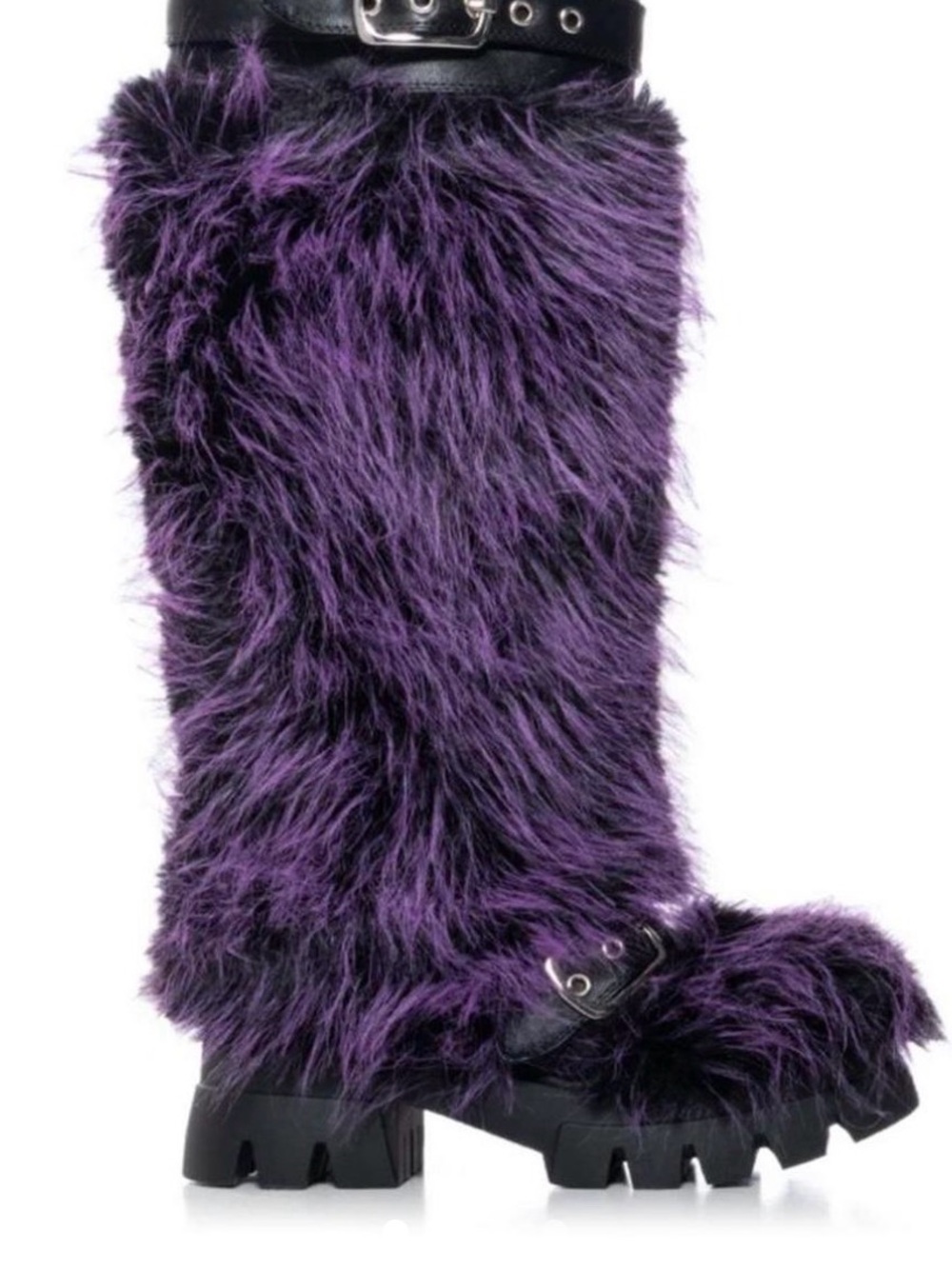 Faux Fur Azalea Wang  Purple Knee-High Combat Boots fur  Women 12